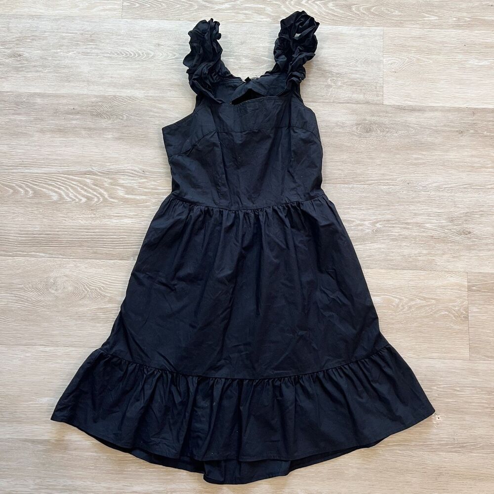 Who What Wear Black Sleeveless Tiered Dress Ruffle Straps-Size M